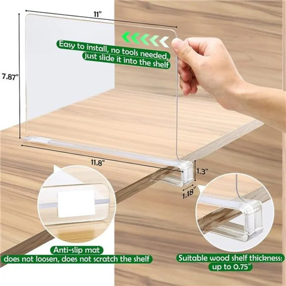 Acrylic Shelf Dividers, Clear Shelf Divider for Closets, Plastic Shelve Divider